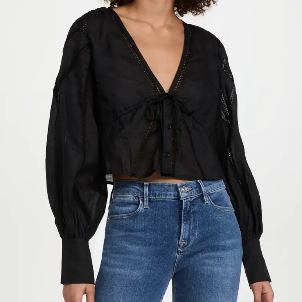 FRAME Crochet-trimmed ramie-gauze top